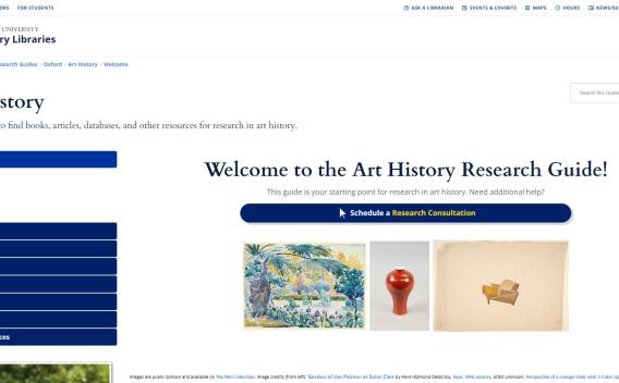 Screenshot of the Art History Research Guide