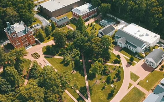 Overhead view of Oxford College campus and library
